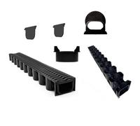 4 X 1M Lengths Shallow Flow Drainage Channel A15 Heelguard Pvc Channel Including 2X Endcaps 1X End Outlet 110mm & 1X Body Outlet