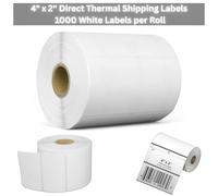 4" x 2" Direct Thermal Shipping Labels - 1000 White Labels per Roll - 102mm x 51mm - Compatible with Zebra, Citizen, Toshiba Printers - 25mm Core, Wide Edge Leading (1)