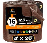 4' x 20' Super Heavy Duty 16 Mil Brown Poly Tarp Cover - Thick Waterproof, UV Resistant, Rot, Rip and Tear Proof Tarpaulin with Grommets and Reinforced Edges - by Xpose Safety