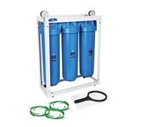 4" x 20" Triple Water Filter Housing, Blue, 1” Brass BSP Connection