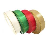 4 x 20mm Ivory Gold Red and Green Ribbon Thick Christmas Ribbon for Gift Wrapping 22m, 4/5 inch Gift Satin Ribbon for Christmas Cake Xmas Present Wrapping Bow Bouquet Crafts Decorations