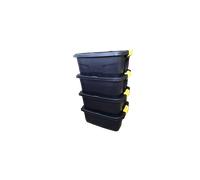 4 x 24L Heavy Duty Storage Boxes, Sturdy, Lockable, Stackable and Nestable Design Storage Chests with Clips in Black