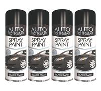 4 x 250ml Auto Extreme Black Matt Spray Paint, Perfect Matt Finish
