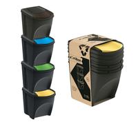 (4 x 25L set) Sorting Bins Recycling Segregation Waste Stackable Lidded Sticker Dustbin 25L