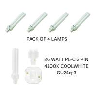 4 X 26W Compact Fluorescent 2 Pin Gu24Q-3 4100K Cool White Plc Energy Saving Long Life