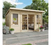 4 x 3 Pressure Treated Log Cabin - BillyOh Fraya Pent Log Cabin Summer House - 28mm Thickness Wooden Log Cabin Summerhouses - 4m x 3m
