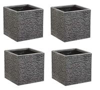 4 x 32 Centimetre Strata Grey Brick Stone Effect Square Plastic Planter Flower Pot Patio Planter