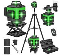 4 x 360° Laser Level, 4D 16Line Green Lazer Level, Self-Leveling 360 Lasers Levels, Horizontal & Vertical Laser, Remote Control, Rechargeable Battery 2 * 2600 MAh (with Tripod)