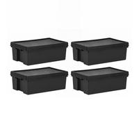 4 x 36L Black Heavy Duty Recycled Plastic Storage Boxes with Lid Containers