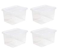 4 x 37L Plastic Storage Boxes Crystal Clear Box & Lid Suitable for all around the Home Office and Workplace Stackable Nestable Large Strong Boxes - 48.00 x 38.50 x 26.00 cm