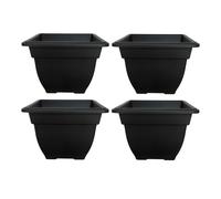 4 x 38cm Square Bell Plant Pot Planter Plastic Black Colour