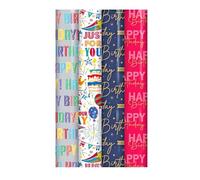 4 x 3M Happy Birthday Gift Wrapping Paper - Recyclable Multipack Gift Wrap Wrapping Paper Perfect for Birthday, Wedding, Party & Festive Decoration