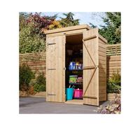 4 x 4 Feet Double Door Shiplap Pent Shed - Timber - L128 x W125 x H192 cm - Natural Timber Finish