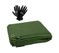 4 x 4 m Tarpaulin Cover - Green 90GSM - Waterproof, Weatherproof, Frost-Resistant, UV Protection, Multipurpose, Universal Groundsheet and Pair of Work Gloves