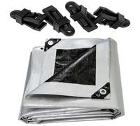 4 x 4 m Tarpaulin Cover Premium Heavy-Duty 260 GSM Extra Thick, Waterproof, Frost-Resistant, UV Protection, Universal, Multipurpose (Silver/Black) + 4 Tarp Clips