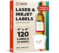 4" X 4" Square Printable Labels for Inkjet and Laser Printers - 30 Sheets, 120 Matte White Custom Stickers for Business Logos, QR Code Stickers, Product Labeling - Aegis Adhesives Template S004A