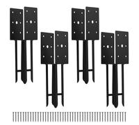 4"x 4" Wet Concrete Fence Post Anchor 4 Pcs(Inner Dia 3.6"x3.6") Heavy Duty U Shape Fence Post Holder Ground Spike Metal Black Powder Coated for Fence, Railing, Pergola Wood Post Bracket Anchor