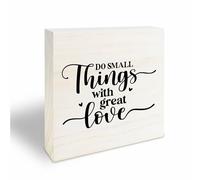 4" X 4" Wood Block Sign - Do Small Things With Great Love - Energy Wooden Plaque For Desk Top, Bookshelf, Bedside Table, Positive Reminder, Motivational Gift, Home & Office Decorations - 26