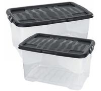 4 x 42 Litres Curve Plastic Storage Boxes With Clip-On Lids | Multi Storage Box For Home & Office Storage Solution - Clear/Black Lid