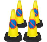 4 x 460mm 1-Piece High "No Waiting" Traffic Cones in Yellow - Strong and Durable Outdoor Cones with Very Low Centre of Gravity - U.K Made Safety Cones