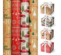 4 x 4M Christmas Wrapping Paper Roll Kraft Tartan Traditional Festive Gift Wrap - Perfect for Christmas, Festival, Gift and Festive Decoration