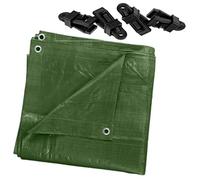 4 x 5 m Tarpaulin Waterproof Heavy Duty Cover Camping Ground Sheet Caravan Furniture Multipurpose + 4 Tarp Clips (Green - 90 GSM)