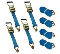 4 X 5000kg Ratchet Tie Down Strap Ratchet Lashing Heavy Duty 50mm Complete Ratcheting Handle With Tail Claw Hooks Pack Of 4 Various Sizes (8M)