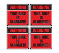 4 x 5cm This Bike is Alarmed Vinyl Stickers - Red Biker Security Sign Motorbike Sticker Decal #70642