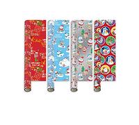 4 X 5M Traditional Rolls Christmas Xmas Wrapping Paper Assorted Designs Santa Sleigh Rudolph Snowman Elf Penguin