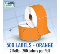 4" X 6" Direct Thermal Shipping Labels | Orange | 1" Cores w/Perfs Easy Tear | Made in USA | Printing Label | 500 Labels | 250 Labels per Roll | 2 Rolls | Blank Labels