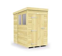4 x 6 Feet Pent Shed - Single Door W/ Windows - L178 x W127 x H201 cm Buttercup Farm Brown One Size