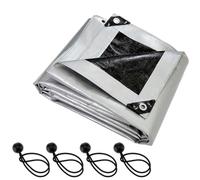 4 x 6 m Tarpaulin Cover Premium Heavy-Duty 260 GSM Extra Thick, Waterproof, Frost-Resistant, UV Protection, Universal, Multipurpose (Silver/Black) + 4 Bungee Balls