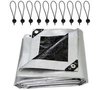 4 x 6 m Tarpaulin Cover Premium Heavy-Duty 260 GSM Extra Thick, Waterproof, Frost-Resistant, UV Protection, Universal, Multipurpose (Silver/Black) + 10 Bungee Balls