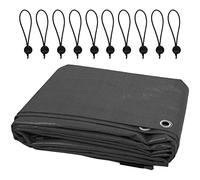 4 x 6 m Tarpaulin Waterproof Heavy Duty Cover Camping Ground Sheet Caravan Furniture Multipurpose + 10 Bungee Balls (Grey - 200 GSM)