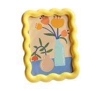 4 x 6in Colorful Scalloped Picture Frame,Wavy Curved Photo Frame with Floral Mat,Unique Cute Frame for Desktop Display,Home Office Desk Decoration Art,Family Friends Wedding Graduation Gifts (Yellow)