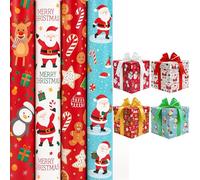 ANGIX Christmas Wrapping Paper, 4 x 7m Rolls, Cute Xmas Characters, for Gifts & Festive Decoration