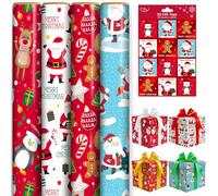 4 x 7M Cute Christmas Wrapping Paper roll with 32 Matching Tags - Premium Kraft Gift Wrap for Xmas, Birthday, Wedding, Holiday Party & Festive Decoration, Gift Wrapping Paper for All Occasions - ANGIX
