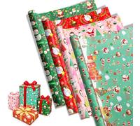 4 x 7m Cute Christmas Wrapping Paper Rolls, Gift Wrap for Xmas by AXXTAN | 80 GSM Christmas Wrapping Paper with 4 Festive Designs, 1 Roll with 16 Sheets, Gift Wrap Paper for Gifts, Parties & Crafts