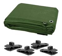4 x 8 m Tarpaulin Waterproof Heavy Duty Cover Ground Sheet Camping Multipurpose Furniture Caravan with 4 Tarp Clips (Green - 90 GSM)