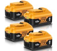 4 X 8000mAh Li-Ion Battery Replacement for Dewalt 18V Battery DCB184 DCB200 DCB180 DCB182 DCB181 DCB201 DCB204 DCB183 DCB185 DCB203, Replacement Batteries with LED Indicator