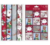 4 x 8M Rolls Of Cute Christmas Character Wrapping Paper + 32 Matching Gift Tags