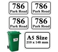 4 X A5(210 x 148 mm) Size Personalised Custom Rounded Rectangle Wheelie Bin Stickers with Your House Number, Digit, Letter & Road Name,Waterproof Labels or Decals#PBN05 Stickers Limited