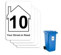 4 x A6 Size (10x15cm) Personalised Bin Stickers Numbers and Letters Customised with Your House Number, Letter and Road Name Waterproof Dustbin Trash Can Wheelie Labels Weatherproof (Option 10)