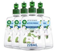 4 X Air Wick Fresh Cotton Active Fresh Aerosol-Free Automatic Spray Refill 228Ml