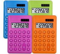 4 x Alina Handheld Mini Pocket Calculators | 8 Digit Display | Solar Battery Small Basic Fully Functional | Fun Home Office Nurse Colourful Party Gift Event