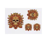 4 x 'Aztec Skull' Temporary Tattoos - Water Resistant, Skin-Safe, Non-Toxic Transfers, Mixed Sizes (TO00077334)