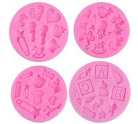 4 x Baby Shower Theme Fondant Moulds, Silicone Mould Chocolate Candy Fondant Mould 3D Baking Mould Cake Decorating Tools DIY Silicone Baking Fondant Moulds