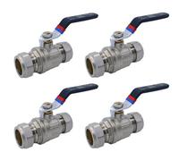 Ball Valve Full Bore Black Lever Compression, 15mm, 22mm and 28mm, Chrome Plated Brass (15mm, 4)