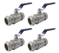 4 X Ball Valve 28mm Full Bore Black Lever Compression (Pack Of Four)