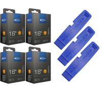 4 x bicycle tube Schwalbe 62-305 (16 x 2.40) DV 32 mm Dunlop valve + tire lever